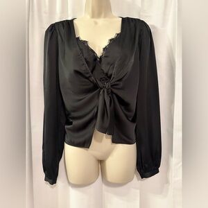 Express two Piece Black Tie Front Ruffled Long Sleeve Blouse